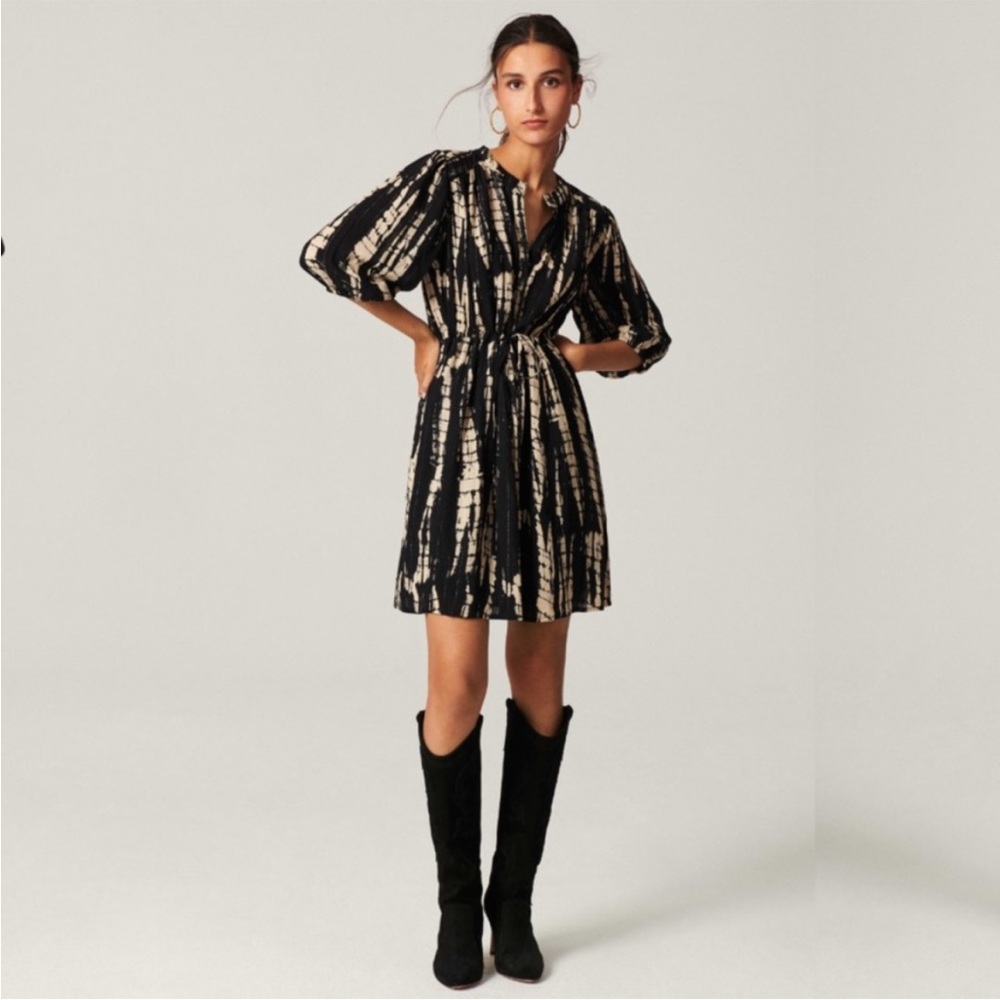 ba&sh
Kenya Tie Dye Shirt Dress  Black and Cream Tie-Dye Dress